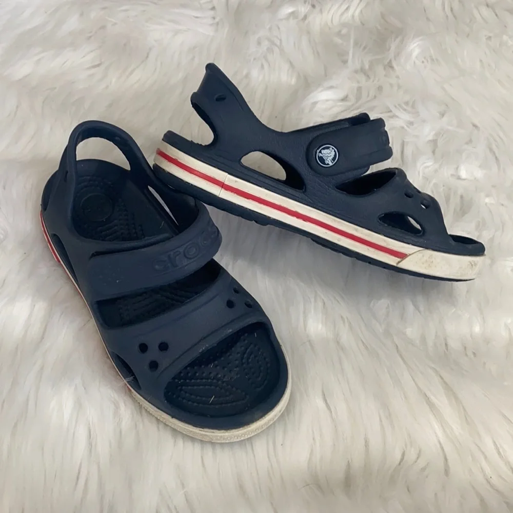 Kids Navy Blue Crocs Sandals Velcro Summer Shoe